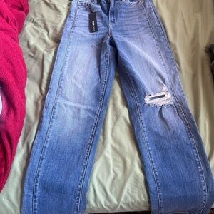 Fashion Nova Light Blue Distressed Flare Jeans